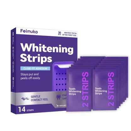 Purple Tooth Whitening Strips for Sensitive Teeth, Compact and Portable, Brightens Smile Anywhere, Anytime